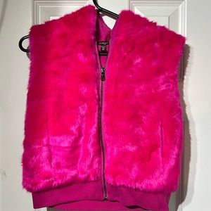 Faux fur zip up hooded vest.